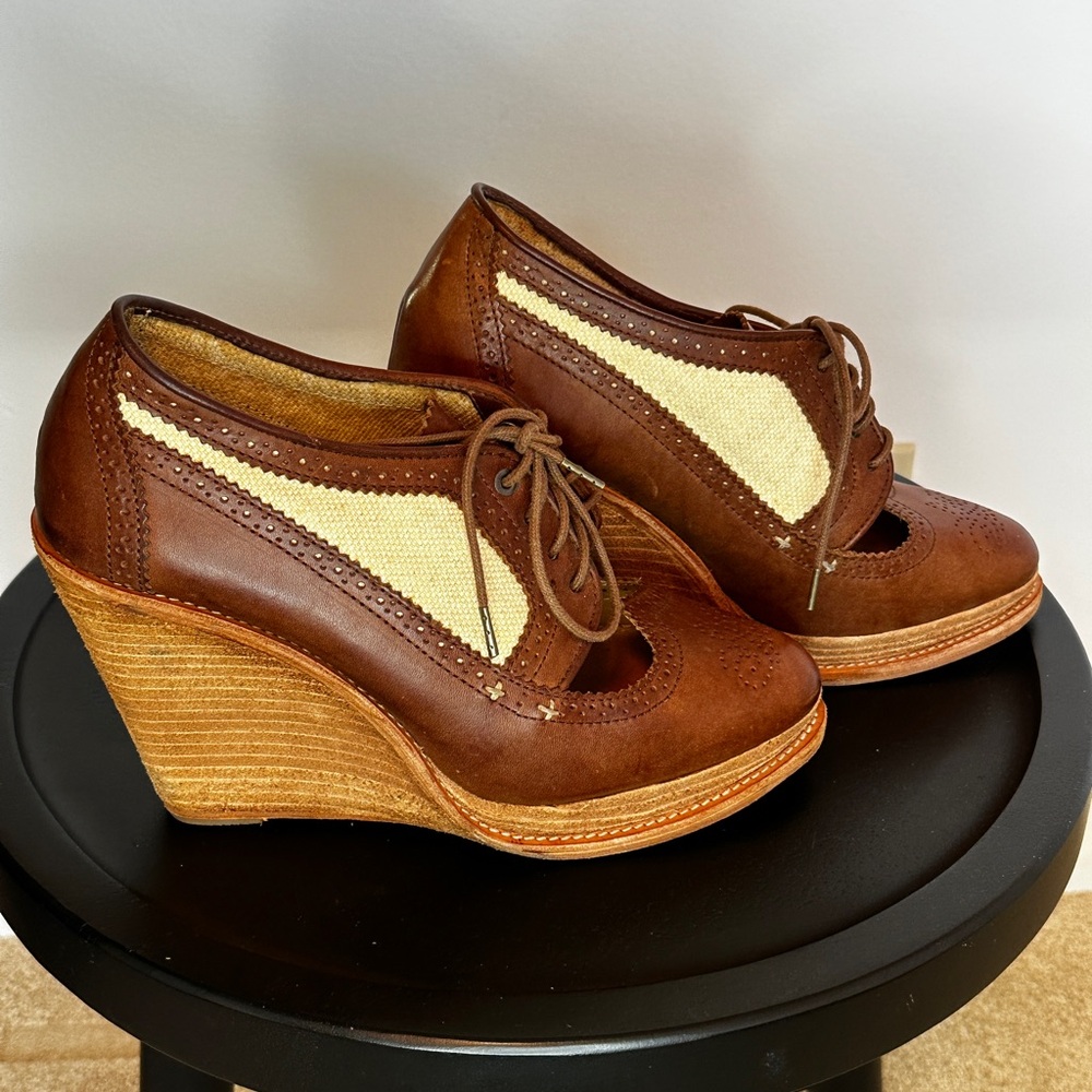 rag & bone Brown Leather Wedge Oxford with Cream Panels